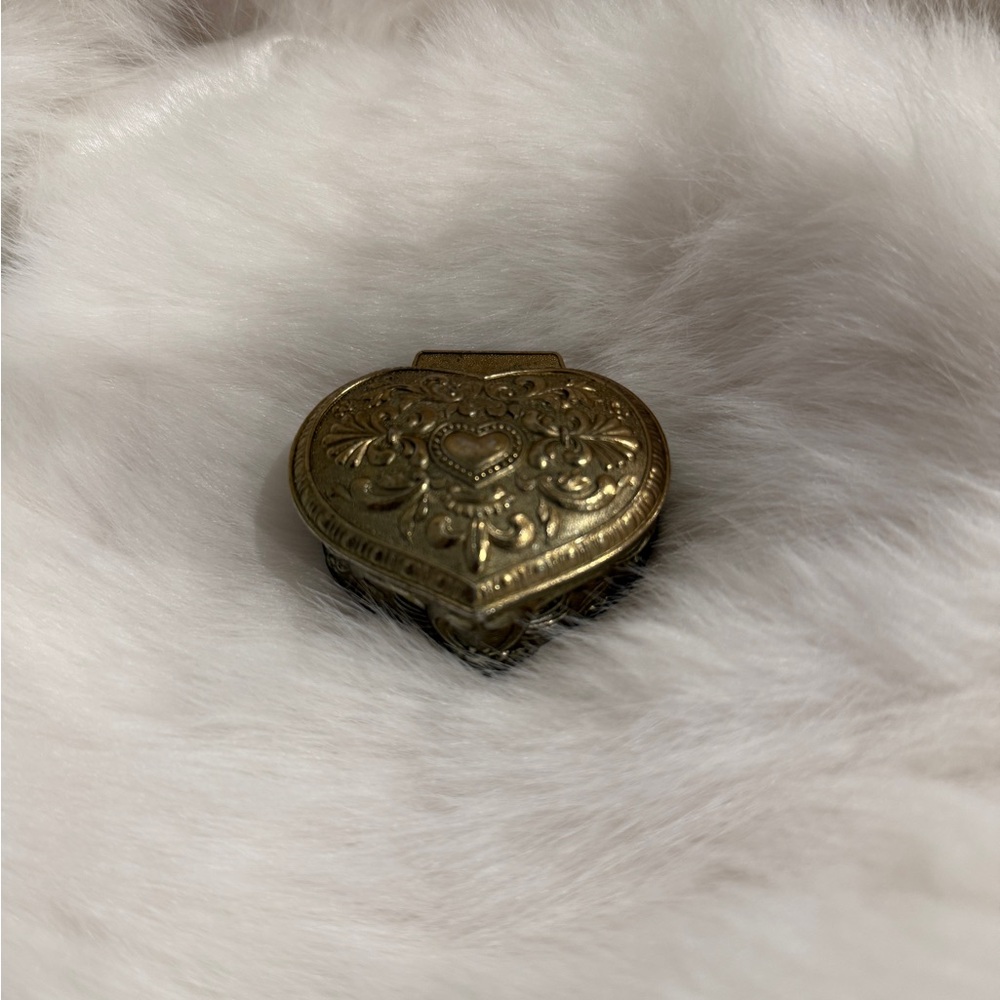 Vintage Japan Brass Small Heart Trinket Box with Red Lining